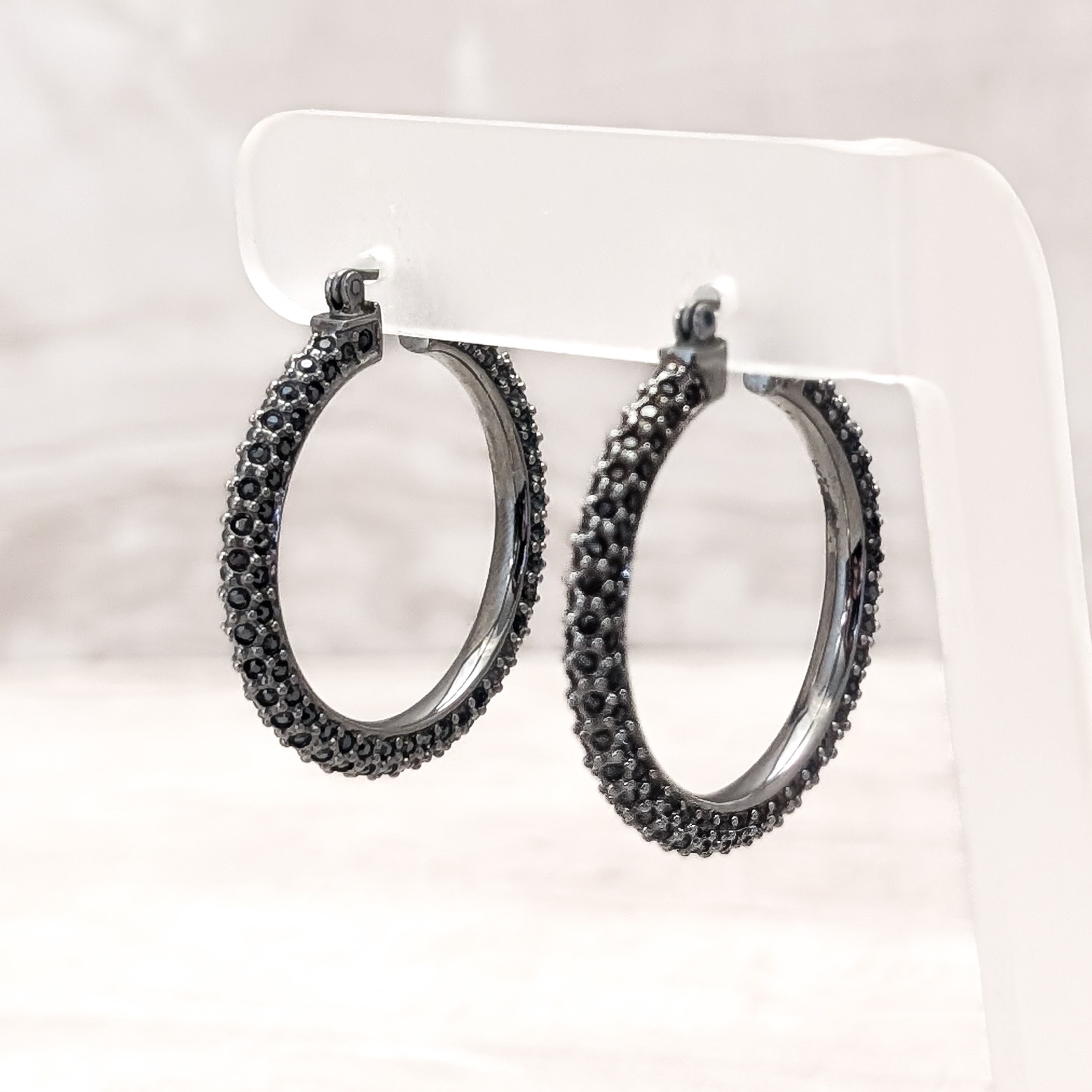 Vintage Stud Earrings Large Hoops 1 38 With Black Gems - Some Missing 14$